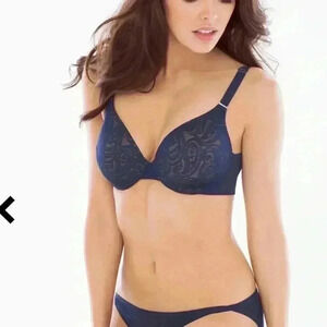 Soma Vanishing Back Blue Paisley Lace Full Coverage Underwire Bra Size 36 B